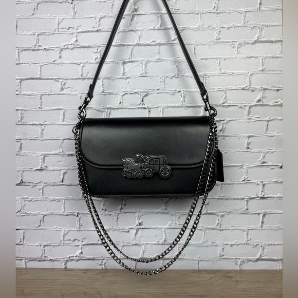 NWT Coach Harper Shoulder Crossbody Bag Black with a free unbranded Chain strap